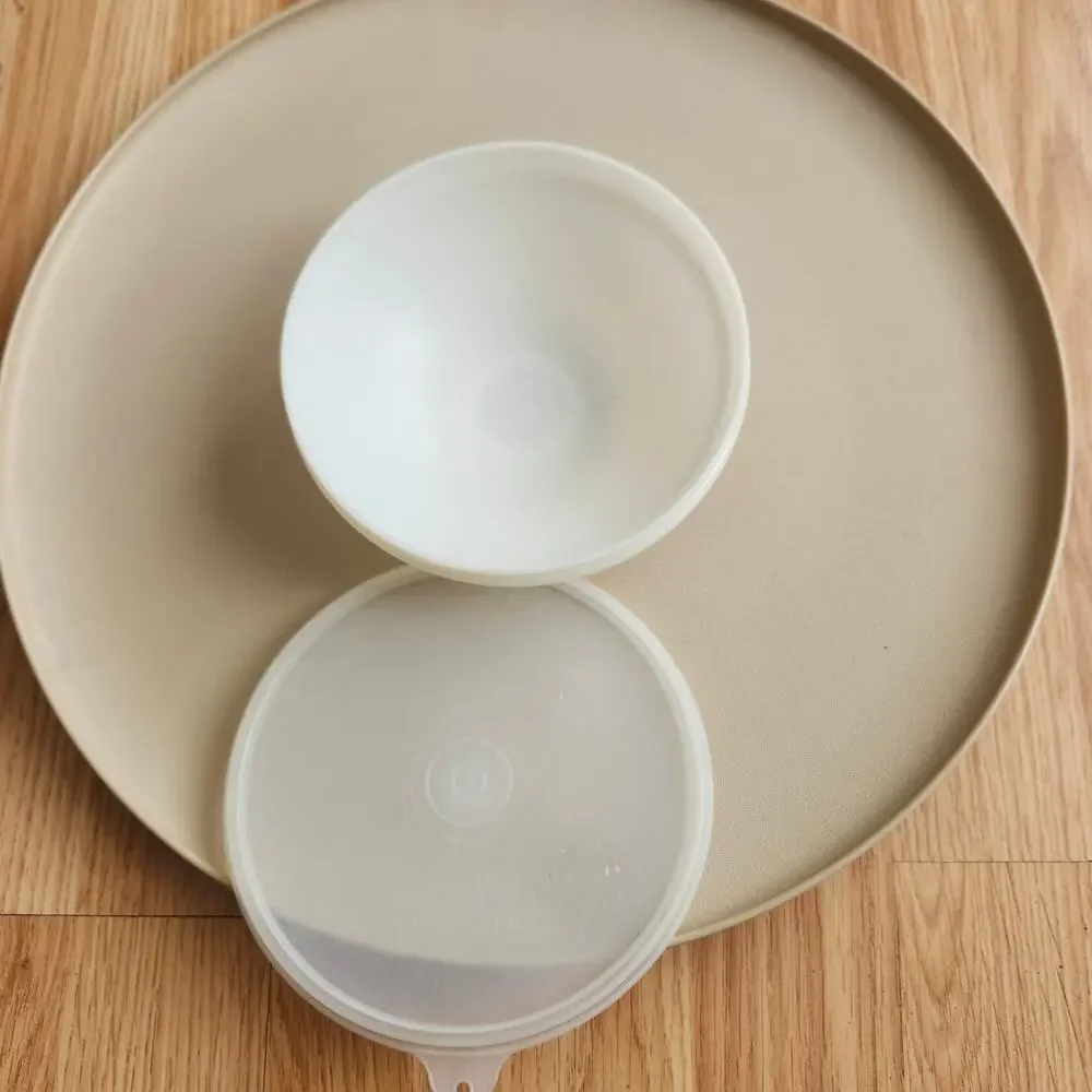 Vintage‎ Tupperware Dip N Serve 492-2 Beige Round Chip Veggie Tray Bowl Lid USA